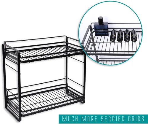 Miniatura 4 de zccz Organizador de baño de 2 niveles, ideal como organizador de encimera de cocina o baño, organizador de maquillaje con acabado negro para Negro