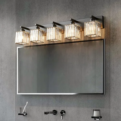 Miniatura 4 de Moderna lámpara de tocador/pared de baño de cristal negro - 5 luces Negro recto.