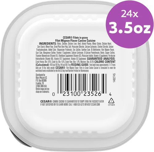 Miniatura 9 de Cesar Filetes en Salsa, Comida Húmeda para Perros Adultos, Sabor Filete Mignon, Comida Húmeda para Perros, Bandejas de 3.5 onzas, 24