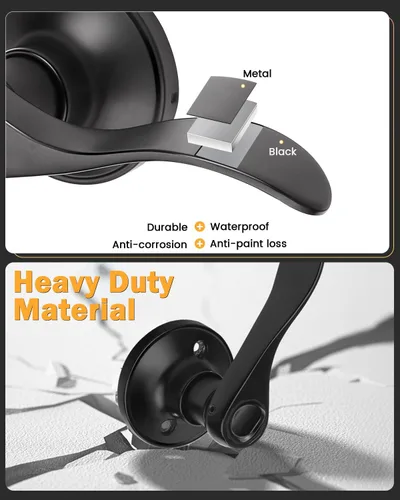 Miniatura 2 de Gobrico - Manija de puerta de privacidad negra mate, paquete de 1, palanca interior sin llave para dormitorio y baño, reversible, estilo onda/gota