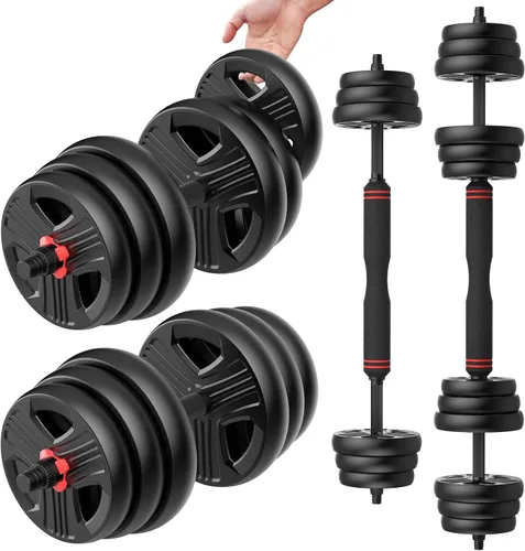 Miniatura 10 de UKEEP - Juego de mancuernas ajustables de 20/30/40/55/60/70/80/90 libras con conector, 2 o 3 en 1, utilizadas como barras, pesas rusas, ejercicios