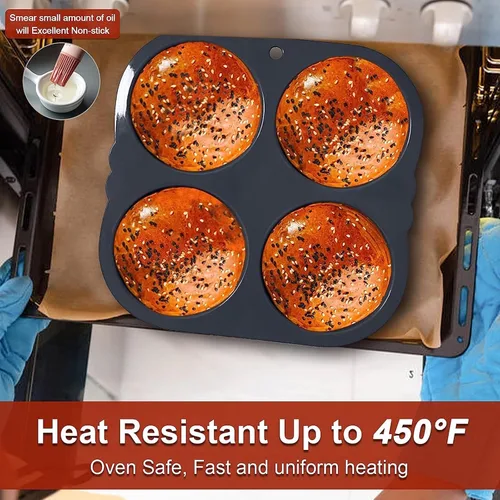 Miniatura 7 de Molde para bollo de hamburguesa, negro, silicona, cavidad profunda de 4 pulgadas, antiadherente