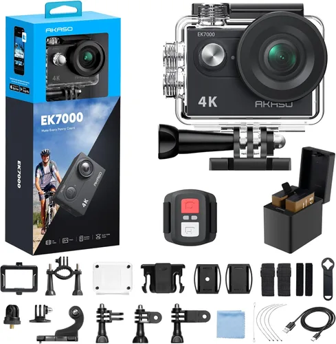 Miniatura 10 de Cámara de acción AKASO EK7000 4K30fps con tarjeta de memoria MicroSDXC U3 de 64GB, kit de accesorios ultra HD, cámara sumergible resistente al agua