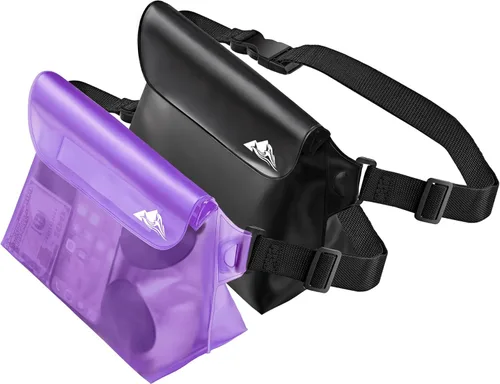 Miniatura 16 de HEETA Paquete de 2 bolsas impermeables con correa para la cintura, bolsa seca táctil con cinturón ajustable para teléfono, objetos de valor