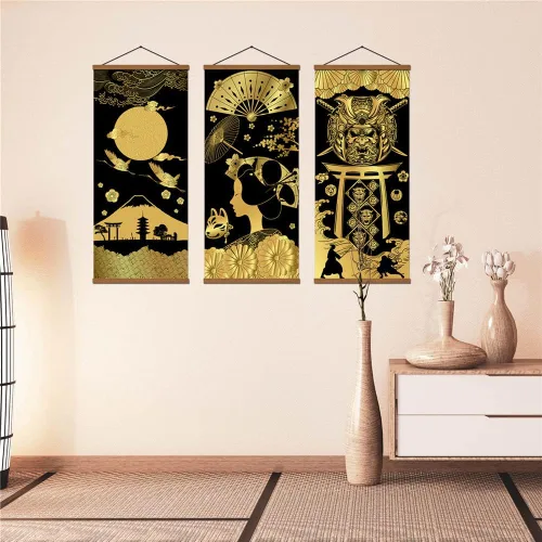 Miniatura 4 de Warrior's Dreams - Póster impreso en lienzo para pared, con casco blindado, espíritu samurái con pergamino de madera, listo para colgar, decoración