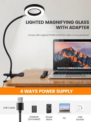 Miniatura 7 de Lupa de Aumento 10X con Luz, 5 Colores + 10 Niveles de Brillo Lámpara de Lectura, Lupa de 58 LEDs con Luz, Lupa Iluminada de 750 Lúmenes