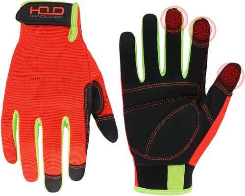 HANDLANDY Guantes de trabajo para hombre y mujer, guantes de trabajo de mecánicos de uso general con pantalla táctil, guantes de trabajo flexibles