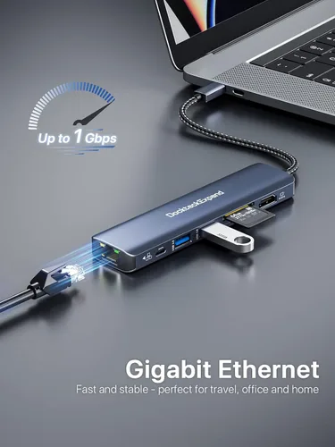 Miniatura 4 de Adaptador multipuerto USB C, DockteckExpand 7 en 1 tipo C Hub con HDMI 4K 60Hz, Ethernet de 1 Gbps, 100 W PD, 2 puertos USB 3.0, ranuras para 7 EN 1