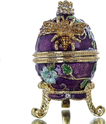 YU FENG Faberge - Cajas para baratijas de huevo con bisagras, cristal con joyas, adorno de huevo de Pascua, caja de soporte para anillos, pintada a