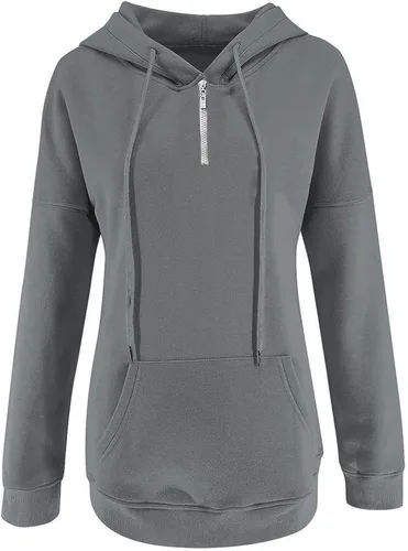 Miniatura 2 de Kainawee Sudadera con capucha y media cremallera para mujer, con cordón, atlética, moderna, con bolsillo frontal, manga larga, para otoño