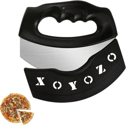 Cortador de pizza, picador de ensalada, hoja grande de acero inoxidable con tapa, cuchillo mezzaluna para utensilios de cocina
