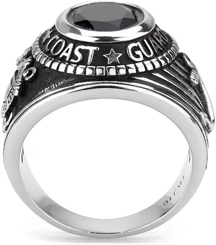 Miniatura 4 de C&D Military Jewelry Anillo militar de la Guardia Costera de los Estados Unidos de acero inoxidable (color plateado con piedra azul) USCG Anillos