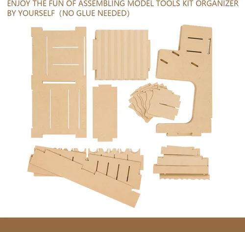 Miniatura 6 de GK1 - Kit organizador de madera con material MDF, estante de pintura, destornillador/soporte para brochas, para pinturas y herramientas Tamiya, GK1