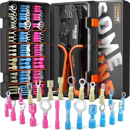 Miniatura 9 de SOMELINE - Herramienta de crimpado para kit de conectores termorretráctiles, con conectores termorretráctiles de extremo calibre 22-10 de grado