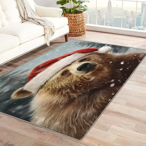 Alfombra de oso de 2 x 3 pies, alfombra de Navidad para entrada, sala de estar, dormitorio, alfombra de animales salvajes, decoración de habitación
