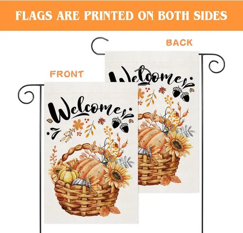 Miniatura 4 de Bandera de jardín de bienvenida de otoño, 12 x 18 pulgadas, doble cara, bandera de jardín de calabaza de Acción de Gracias, bandera vertical