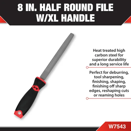 Miniatura 2 de Performance Tool W7543 - Lima semicircular de 8 pulgadas XL con mango de gran tamaño, acero de alto carbono para desbarbar, dar forma y afilar