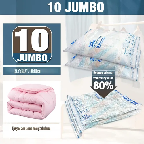 Miniatura 2 de HIBAG Bolsas de Almacenamiento al Vacío con Sellado, 10 Bolsas Jumbo Ahorradoras de Espacio con Sellador al Vacío para Ropa, Edredones, Mantas, Ropa