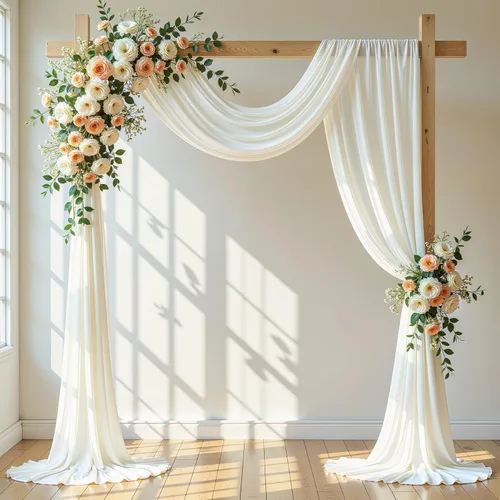 Miniatura 14 de Tela drapeada para arco de boda, 2 paneles de 18 pies, cortina de telón de fondo transparente azul bebé, cortina de gasa para boda, arco, ceremonia