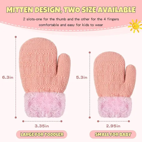 Miniatura 3 de Winter Mittens Gloves Beanie Hat Set for Kids Baby Toddler Children, Thick Warm Knit Fleece Lined Thermal Set for Boys Girls