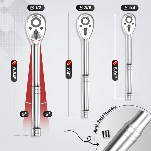 Miniatura 7 de TOMMARS Llave de trinquete de 1/2 pulgada, llave de trinquete de liberación rápida de 72 dientes, reversible, regalos para hombres, herramientas