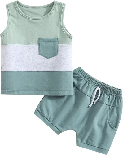Miniatura 43 de Conjunto de ropa casual de manga corta con botones y pantalones cortos de lino para bebés y niños pequeños