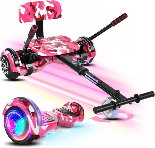 Scooter con accesorio de asiento para niños y adultos, scooter de equilibrio de 6.5 pulgadas y 8.5 pulgadas con altavoces Bluetooth y luz LED