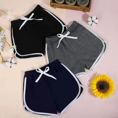 Miniatura 4 de Ruisita Pantalones cortos deportivos de 3 piezas para niñas y niños, pantalones cortos de entrenamiento de verano para niños pequeños, Blanco