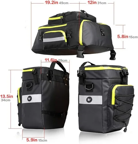 Miniatura 3 de Conjunto de bolsas de alforja de bicicleta Rhinowalk para portaequipajes de bicicleta, bolsa de sillín, bolsa de hombro, bolsa de alforja para Verde