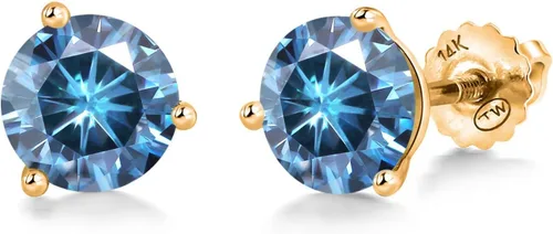 Miniatura 227 de Gem Stone King Aretes de Martini de oro amarillo de 14 quilates Aretes de tuerca de 3 puntas para mujeres y hombres Redondos de 0.236 pulgadas
