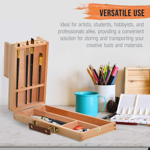 Miniatura 5 de U.S. Art Supply Caja de suministros multifunción para artistas con cierres de bloqueo, caja de arte de madera para suministros de artistas