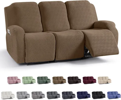 Miniatura 62 de KinCam Fundas para sillón reclinable, fundas elásticas para sillas reclinables, fundas para sofá reclinable de jacquard a rayas, protectores