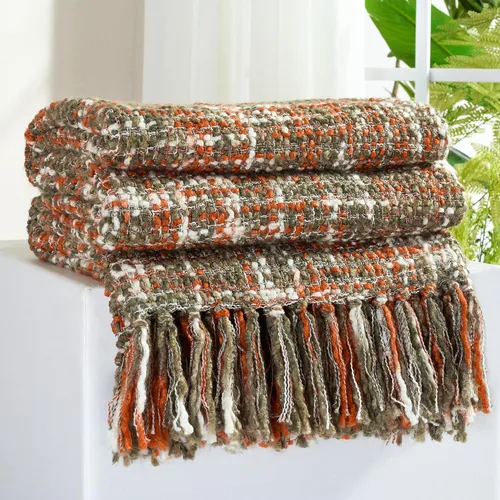 Miniatura 20 de Manta Throw de Punto de Cable Verde Multicolor para Sofá, 50"X60" Manta Texturizada Estilo Bohemio para Decoración del Hogar, Manta de Punto Grueso