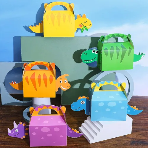 Miniatura 4 de Patelai - 12 bolsas de recuerdo de fiesta de dinosaurios 3D con temática de dinosaurios, cajas de regalo de dulces para niños, baby shower