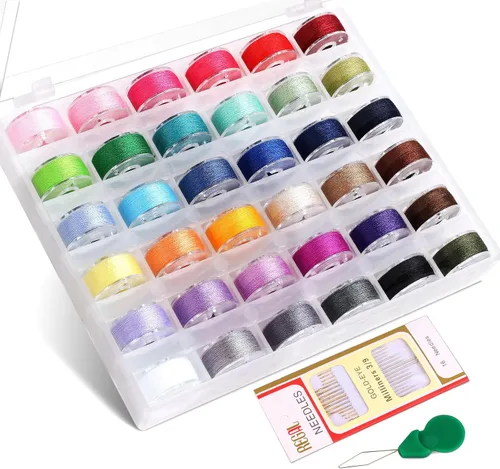 36 bobinas e hilos de coser preenrollados con estuche, aguja y enhebrador para Babylock Singer Janome Brother Máquina de coser múltiple, tamaño