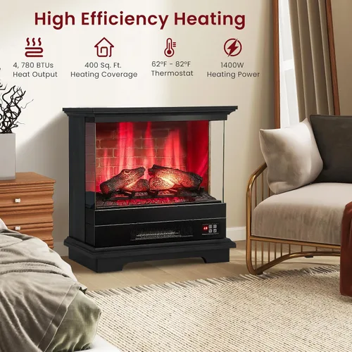 Miniatura 3 de SIMOE Chimenea eléctrica de 27 pulgadas, chimenea independiente con chimenea, llama 3D y 7 colores de llama, protección contra sobrecalentamiento