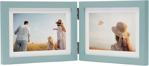 Miniatura 23 de Marcos de Fotos Dobles 4x4 con Bisagras Plegables en Negro para Colgar en la Pared o Poner en Mesa, Hechos de Madera de Pino con Vidrio Real P-44 *
