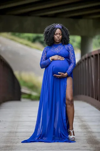 Miniatura 2 de ZIUMUDY Vestido de maternidad transparente de encaje de manga larga para fotografía con falda de gasa maxi vestido de sesión de fotos