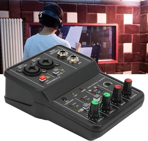 Miniatura 5 de Mezclador de dos canales más barato, mezclador de sonido pequeña interfaz de grabación de audio, 2 canales mezclador de audio USB 48V Power Compact