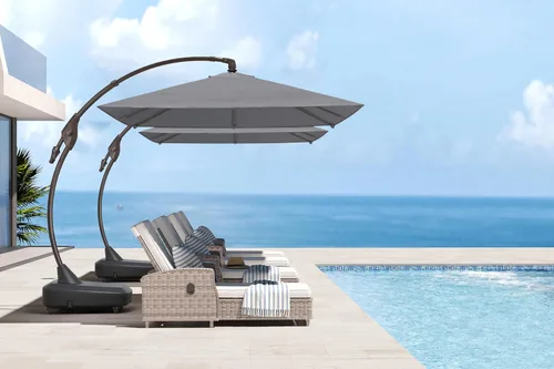 Miniatura 9 de Grand patio Sombrilla voladiza rectangular de aluminio de 10 x 13 pies con base y cubierta para piscina y jardín (gris, 10 x 13 pies)