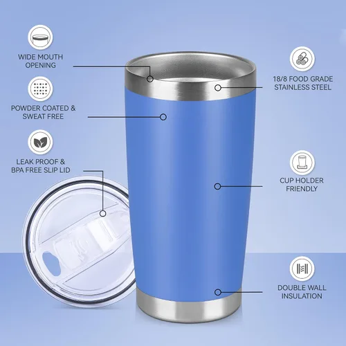 Miniatura 2 de Vaso Térmico de 20 oz de Acero Inoxidable Vasos Térmicos a Granel con Tapa Aislamiento de Doble Pared Tazas de Café Térmicas para Bebidas Calientes