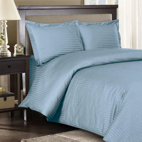 Miniatura 6 de Royal Bedding Funda de edredón de 300 hilos, 3 piezas, color negro a rayas, funda de edredón con lazos en las esquinas
