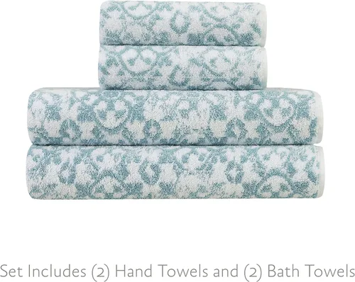 Miniatura 2 de Jessica Simpson Juego de 4 toallas de baño Aziza Decoración de baño premium Incluye 2 toallas de mano y 2 toallas de ducha 100% algodón