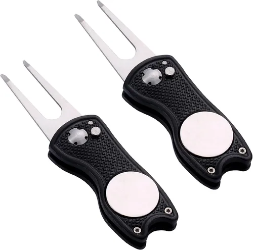 Paquete de 2 herramientas plegables de metal con botón desplegable y marcador magnético de bola (paquete de 2, diseño de pez)