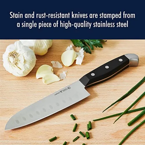Miniatura 4 de HENCKELS Statement - Cuchillo Santoku de borde hueco afilado de 5 pulgadas, diseño alemán informado por más de 100 años de maestría, negro/acero