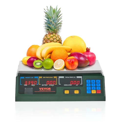 VEVOR Báscula digital de cálculo de precios de 66 libras, conectable a una impresora de etiquetas, pantalla LCD doble de grado comercial para tienda