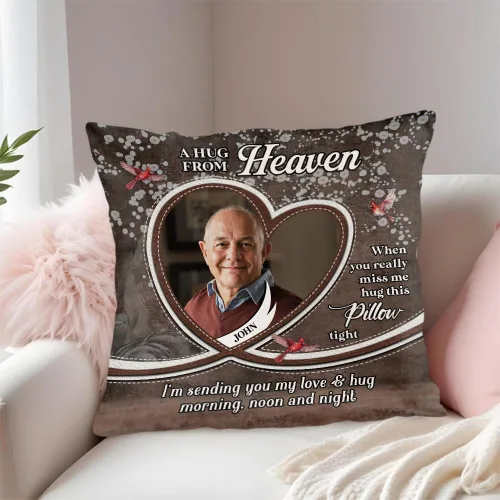 Miniatura 4 de ENCYCOM Almohada personalizada con texto en inglés "A Hug from Heaven", regalo de condolencias por pérdida de seres queridos, regalos de recuerdo