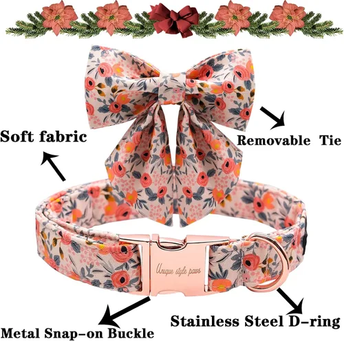 Miniatura 2 de Unique Style Paws - Collar para perros con lazo rosa ajustable, collares de cachorro para mascotas, para perros y gatos pequeños, medianos y grandes