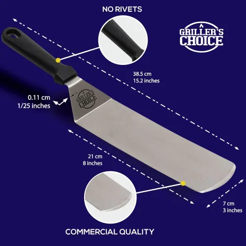 Miniatura 5 de Griller's Choice - Juego de espátulas para plancha de acero inoxidable, duradero, calidad comercial, apto para lavavajillas, ideal para Hibachi