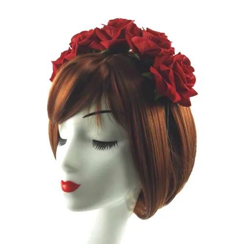 Miniatura 3 de WLBON Diadema de rosas de Halloween, corona de hojas de flores, bandas para el cabello, diadema de hojas florales, diadema para mujer, Navidad